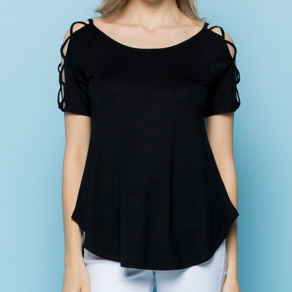 Black Cold Shoulder Top - Picture 4 of 5